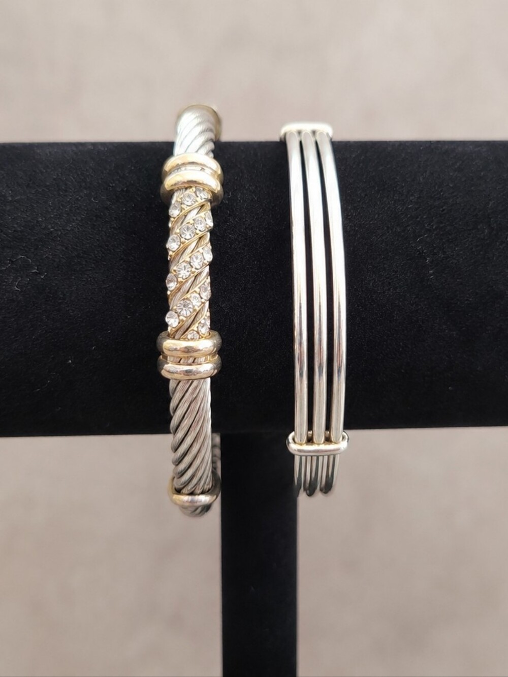 Bracelet Set Cable Crystal Toggle & Triple Band Hinged Bangle Stackable